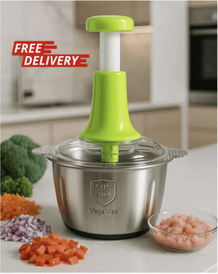 Large 2L Bowl Effortless Vegetable Chopper & Meat Mincer – Manual Hand-Press Food Processor For Fruits, Herbs, Garlic, And Onions