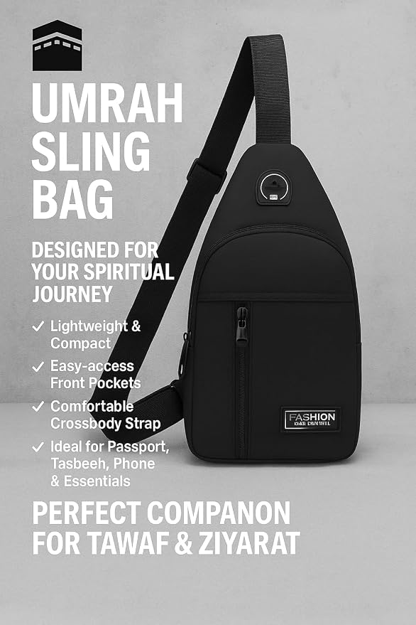 Crossbody Sling Bag For Men & Women | Travel Chest Bag | Hajj & Umrah Essential Shoulder Bag | Lightweight Nylon Messenger Bag