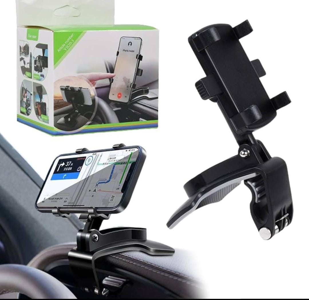 Dashboard Car Phone Holder ABS – 360° Rotatable Mobile Phone Sun Visor & Rear View Mirror Mount Support For Smartphones