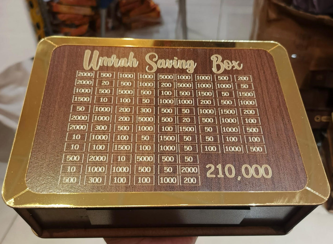 Umrah Saving Box - Box For Umrah Saving | Umrah Saving Box - Best Quality Umrah Saving Box - Umrah Saving Box Dark Brown, Wooden Money Box For Umrah - 210,000