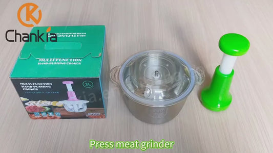 Large 2L Bowl Effortless Vegetable Chopper & Meat Mincer – Manual Hand-Press Food Processor For Fruits, Herbs, Garlic, And Onions